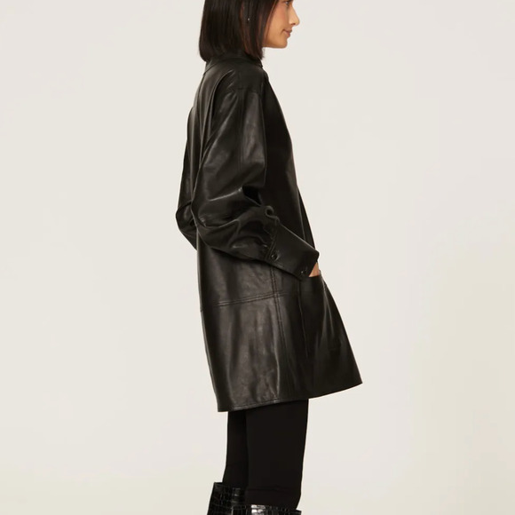 Rebecca Taylor Black Faux Leather Mini Tunic Dress XS Edgy Designer $295 Flaw - Picture 2 of 11